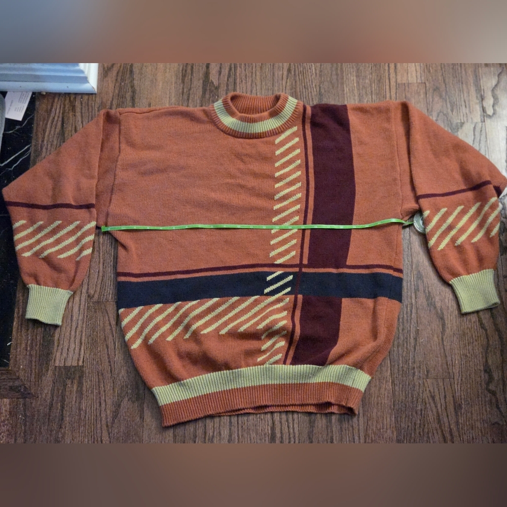 80's 90's Tangerine Orange, Wasabi Green, and Maroon 100% Cotton Knit Sweater